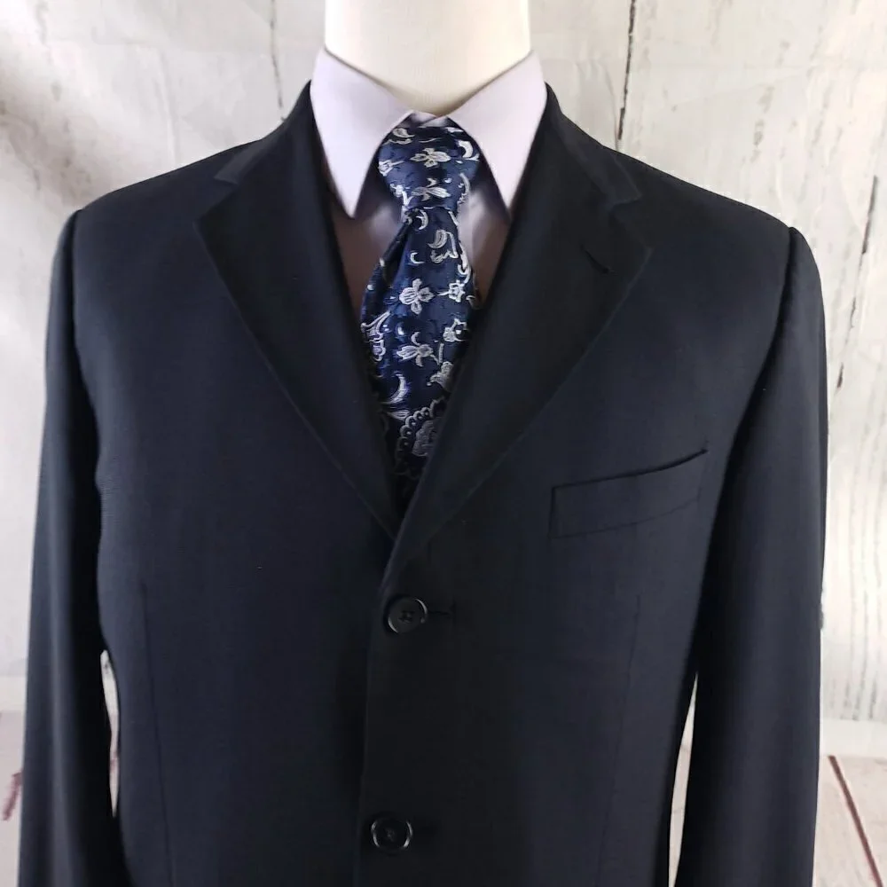 Joseph Abboud 40S Wool 3 Button Blue Birdseye 2pc Suit 32x28 Pleated